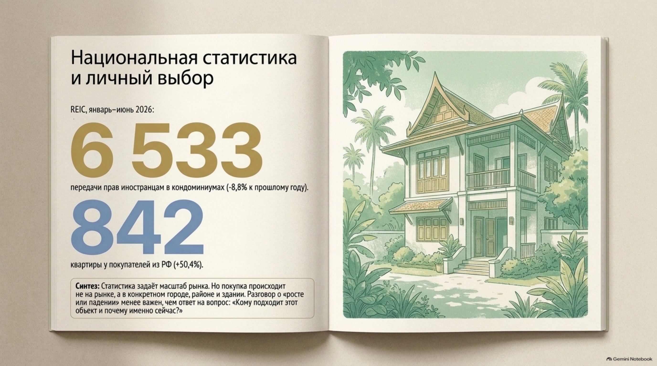 REIC, январь–июнь 2026: 6 533 передачи прав иностранцам, −8,8%; 842 квартиры в строке Россия, +50,4%.